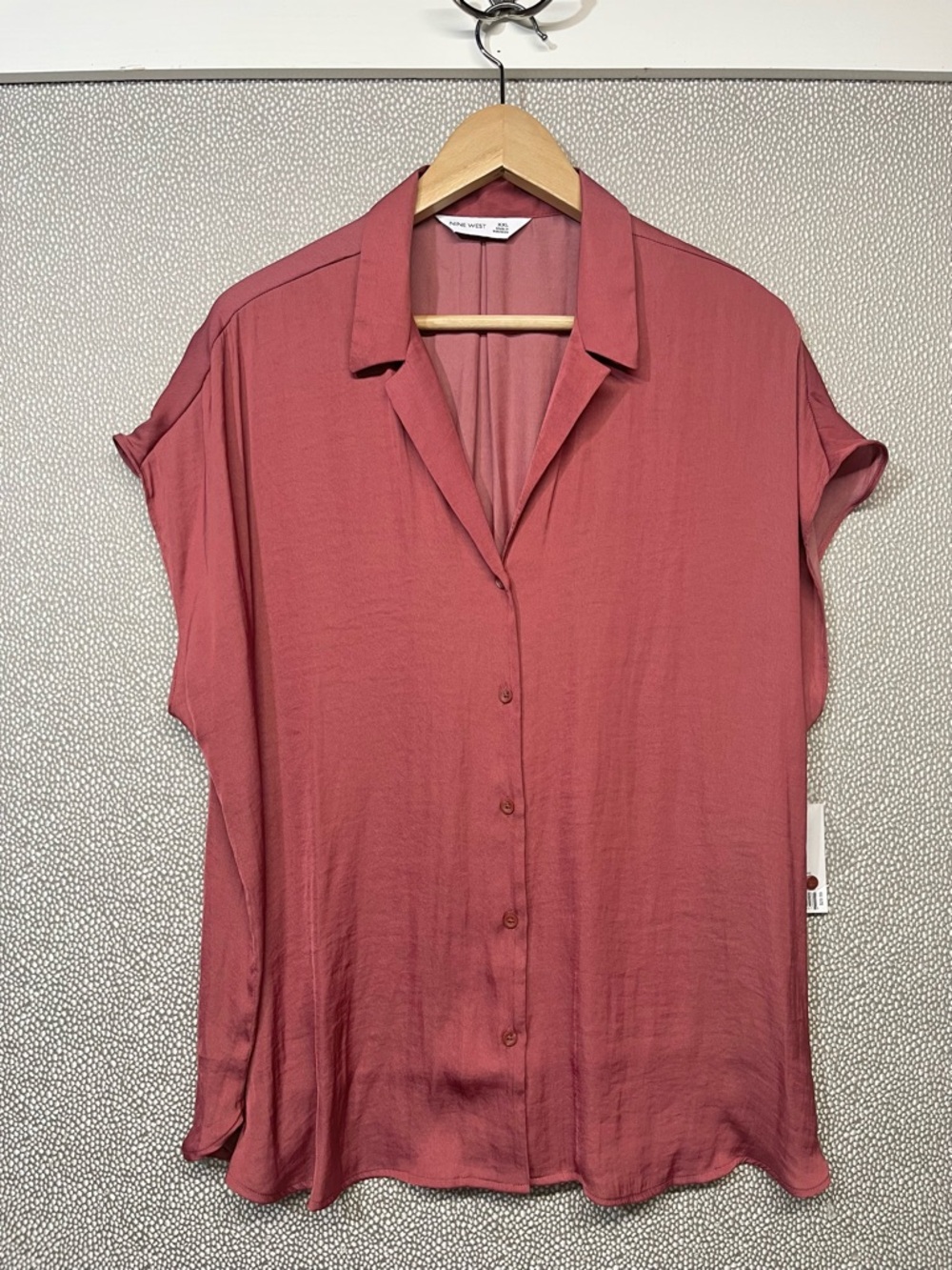 🆕 XXL Nine West Lightweight Button-Front Camp Collar Top in Dusty Rose NWT
